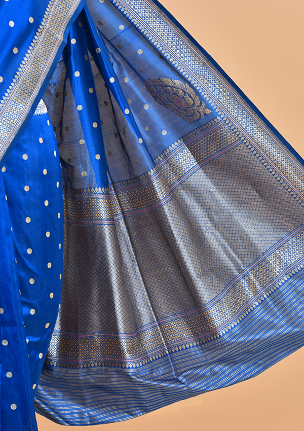 Navy Blue Butti Saree in Silk