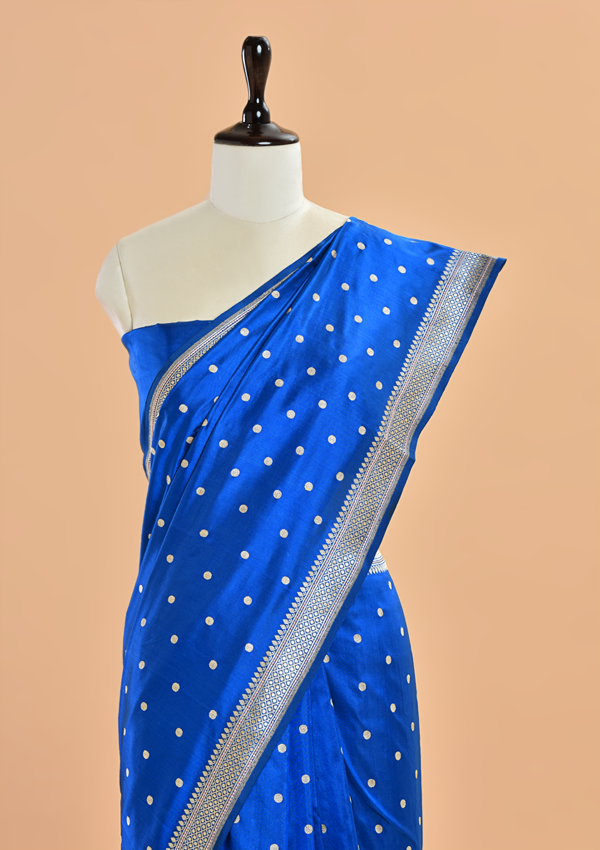 Navy Blue Butti Saree in Silk