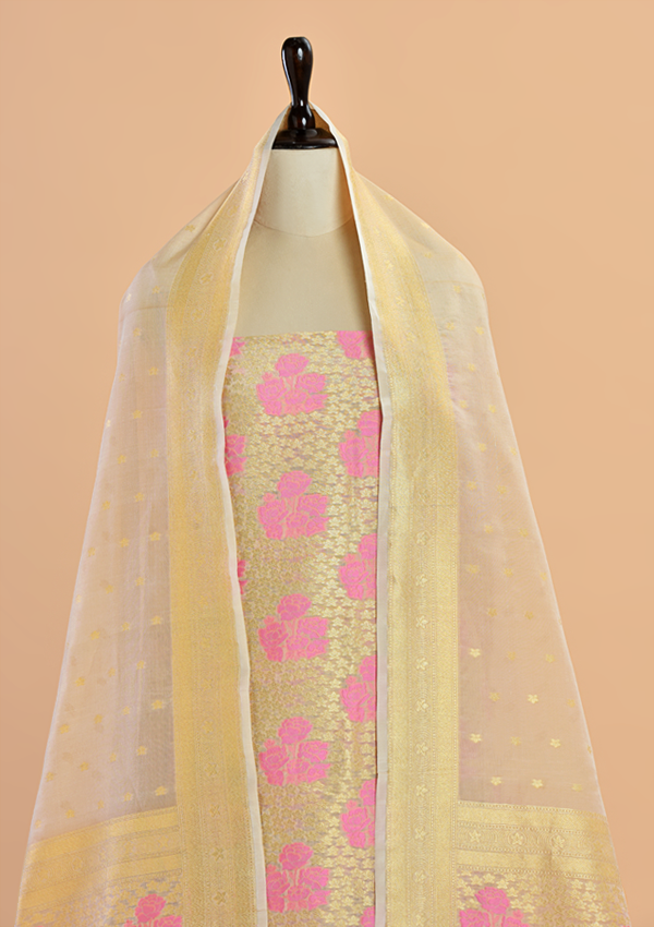 Off White Brocade Dress in Silk