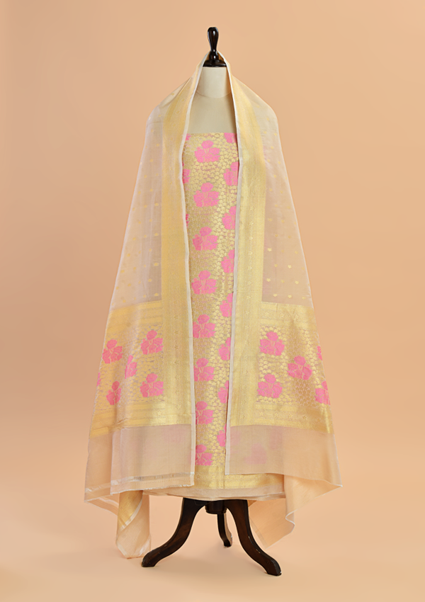 Off White Brocade Dress in Silk