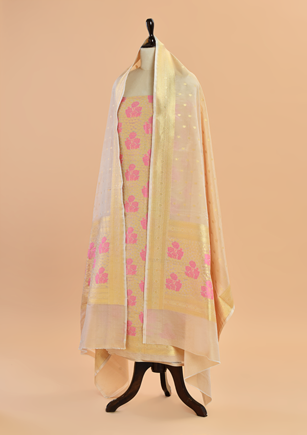 Off White Brocade Dress in Silk