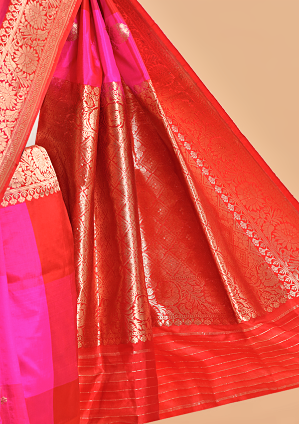 Orange Butta Saree in Silk