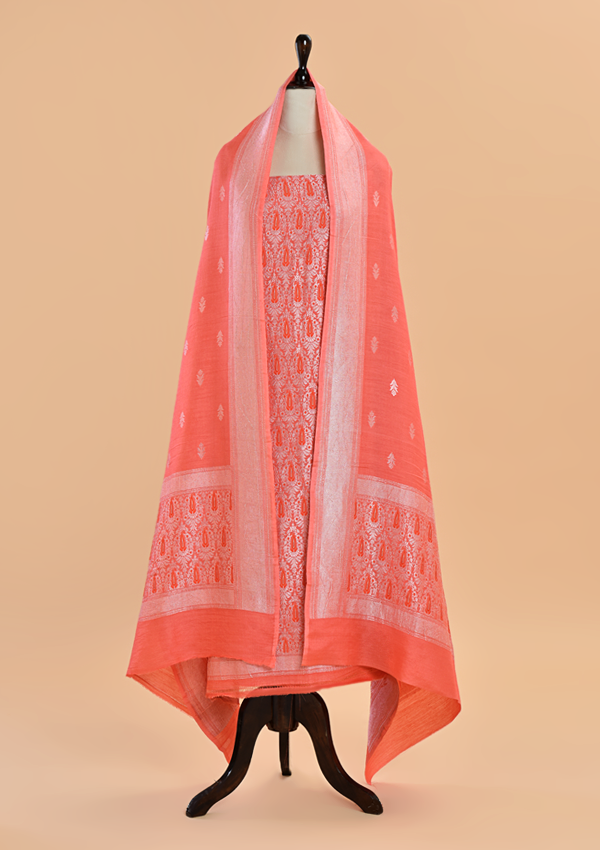 Peach Brocade Dress in Georgette Tussar