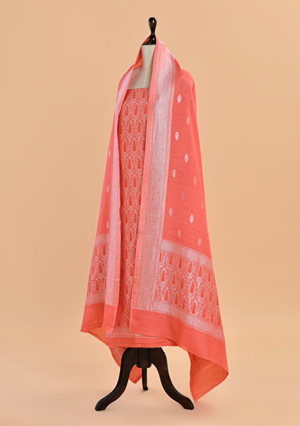 Peach Brocade Dress in Georgette Tussar