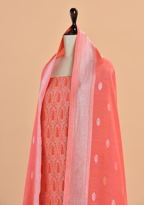 Peach Brocade Dress in Georgette Tussar