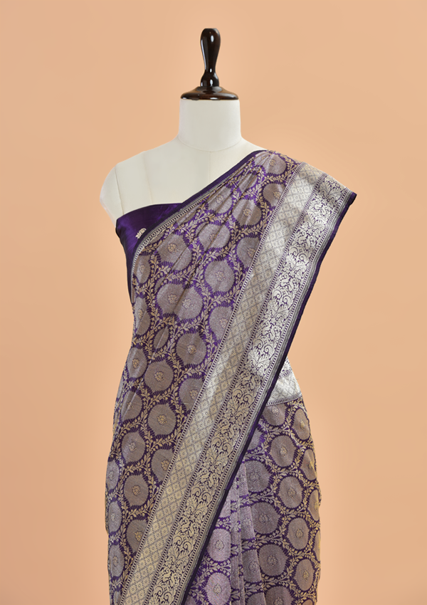 Purple Brocade Saree in Silk