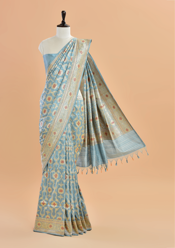 Sky Blue Jaal  Saree in Silk