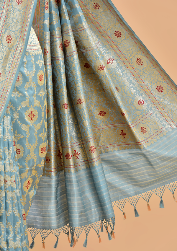 Sky Blue Jaal  Saree in Silk