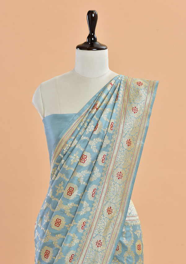 Sky Blue Jaal  Saree in Silk