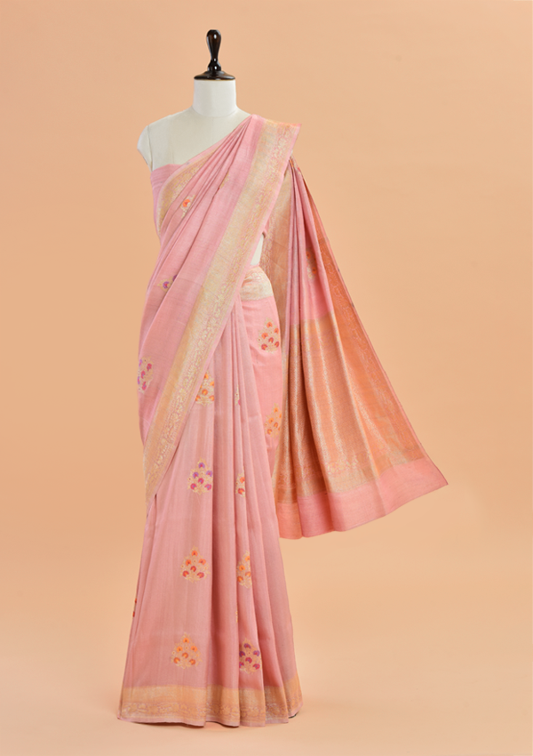 Light Pink Butta Saree in Georgette Tussar