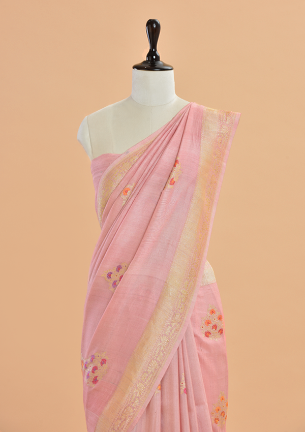 Light Pink Butta Saree in Georgette Tussar