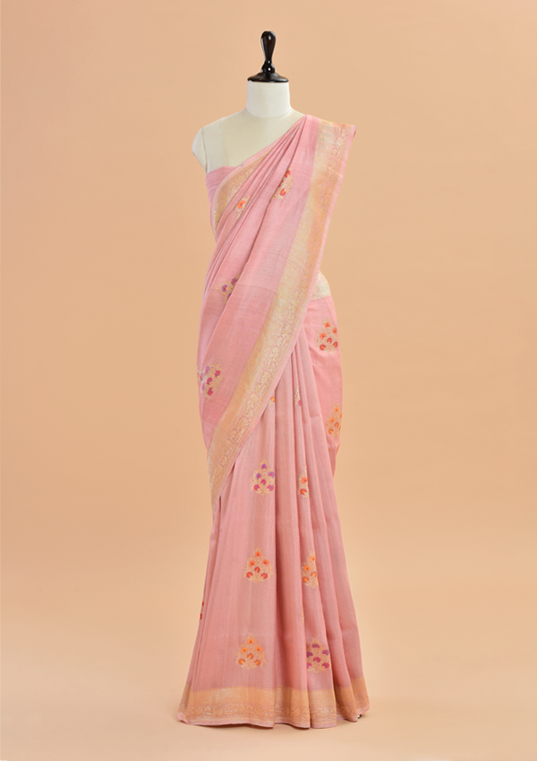 Light Pink Butta Saree in Georgette Tussar