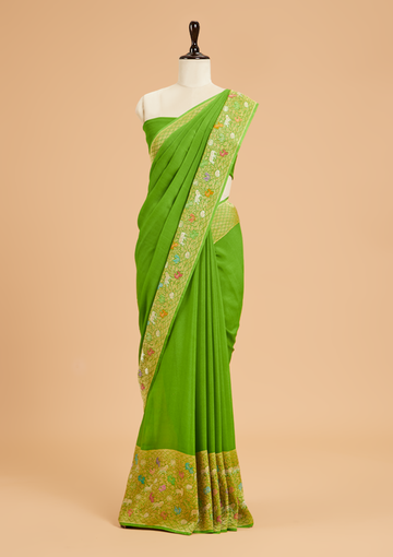 Pista Green Plain Saree in Georgette