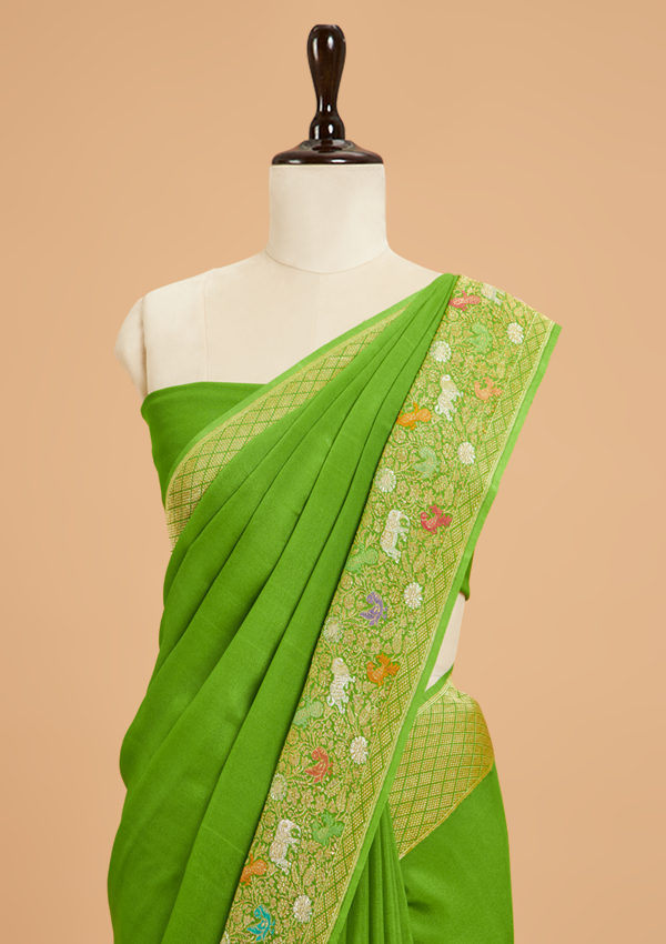 Pista Green Plain Saree in Georgette