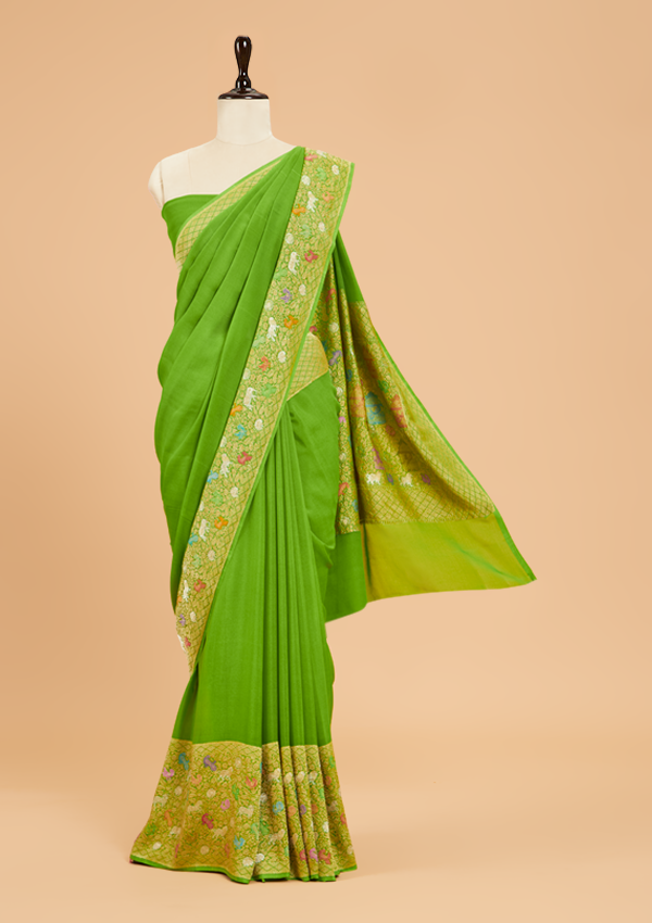 Pista Green Plain Saree in Georgette