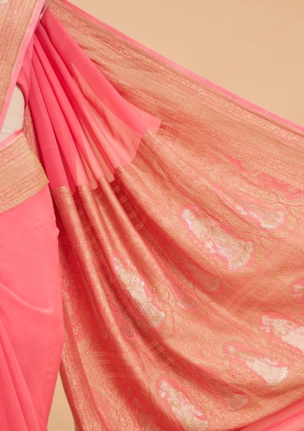 Strawberry Pink Plain Saree in Georgette