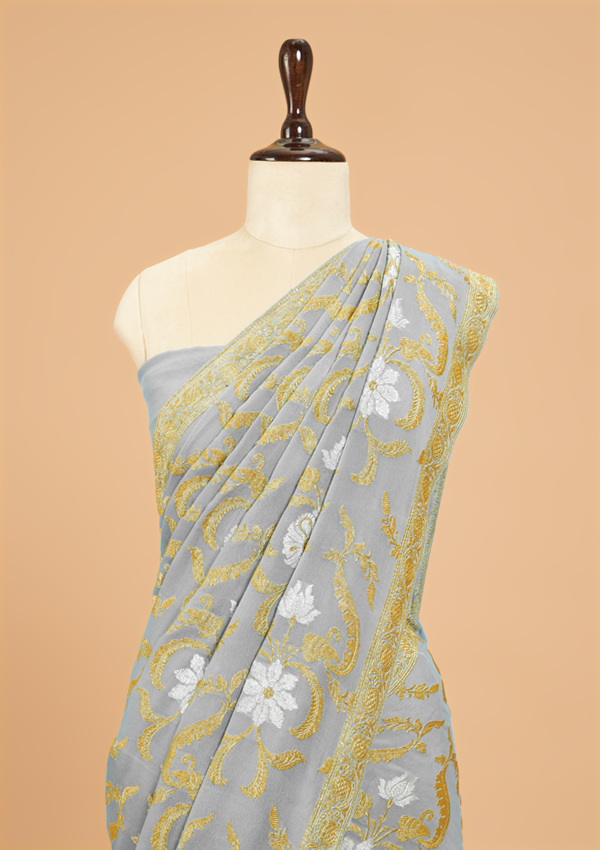 Sky Blue Jaal Saree in Georgette
