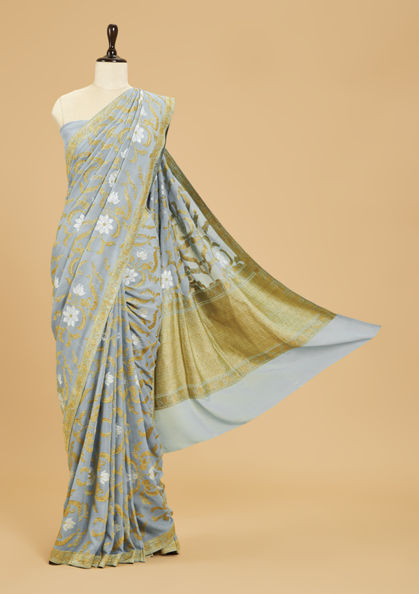 Sky Blue Jaal Saree in Georgette