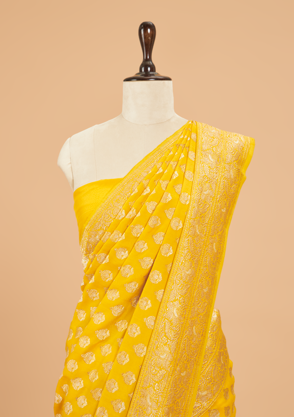 Yellow Butti Saree In Muslin Silk