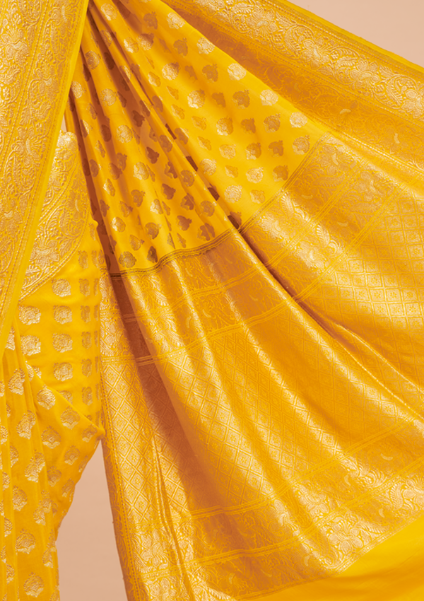 Yellow Butti Saree In Muslin Silk