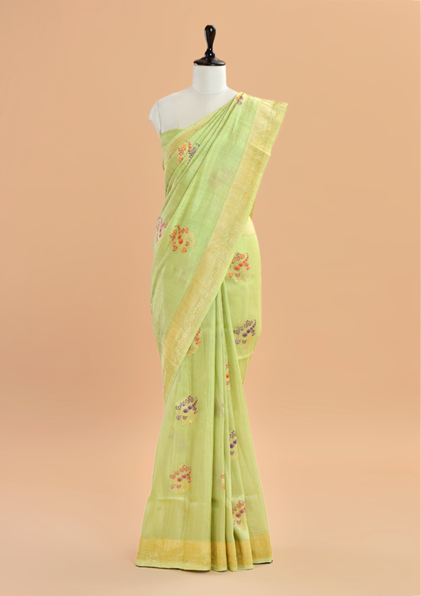 Pista Green Butta Saree in Georgette Tussar