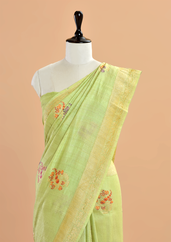 Pista Green Butta Saree in Georgette Tussar