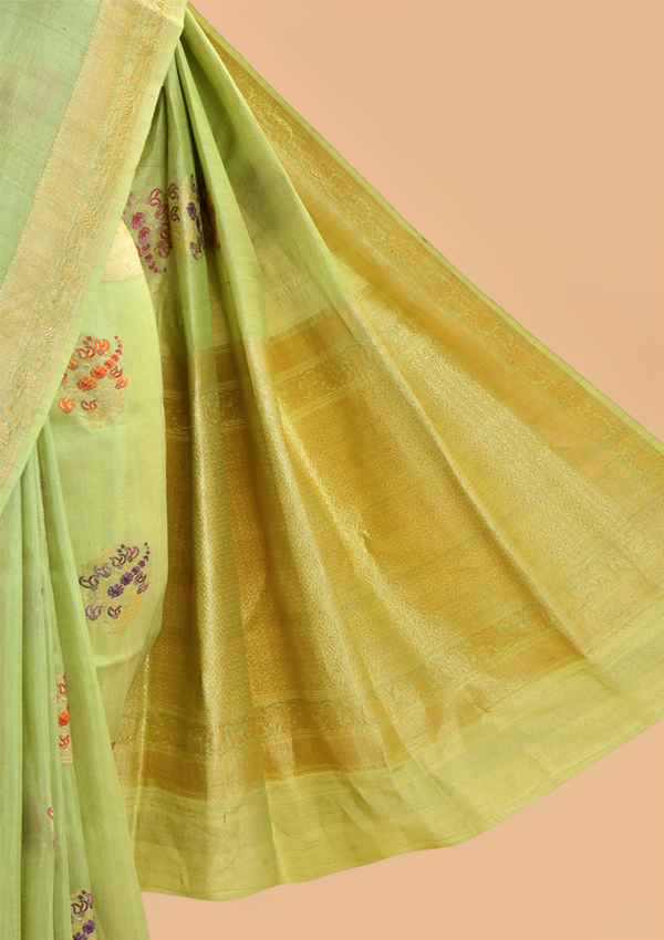 Pista Green Butta Saree in Georgette Tussar