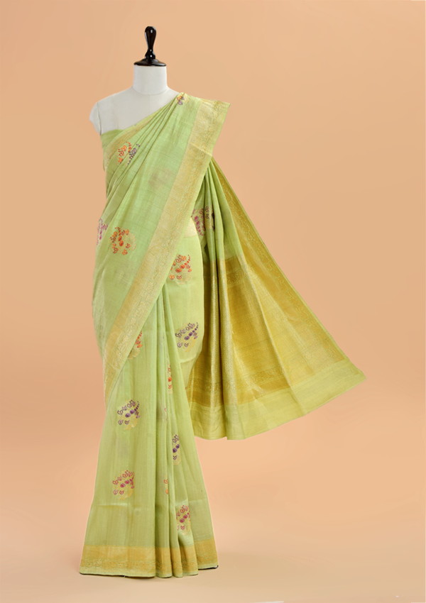 Pista Green Butta Saree in Georgette Tussar