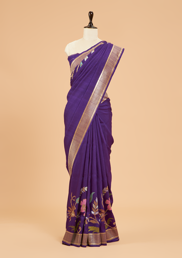 Purple Plain Saree In Georgette Tussar