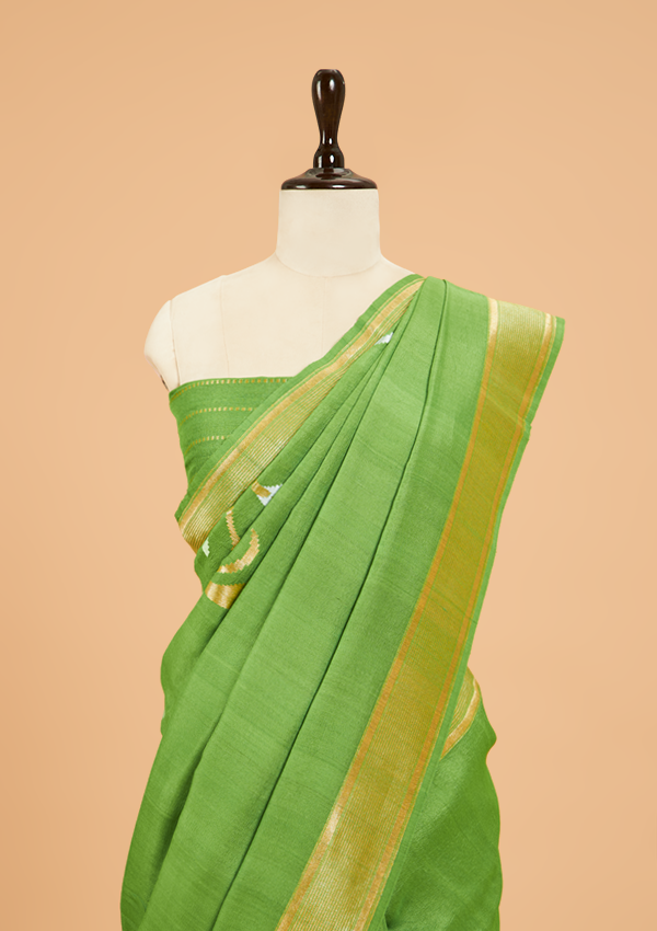 Pista Green Plain Saree In Georgette Tussar