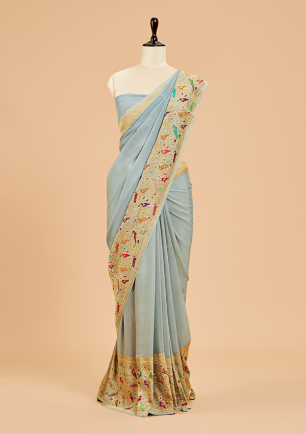 Grey Plain Saree in Georgette