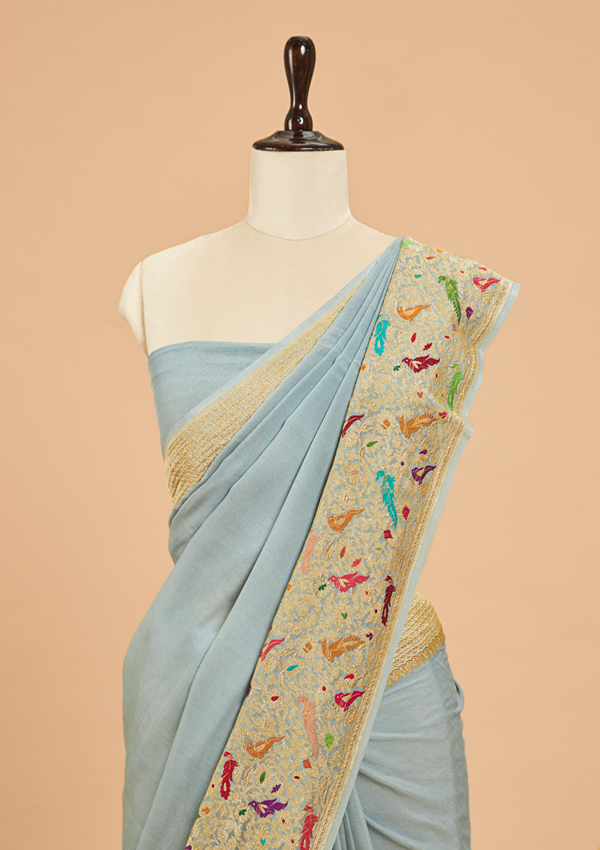 Grey Plain Saree in Georgette