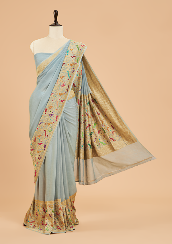 Grey Plain Saree in Georgette