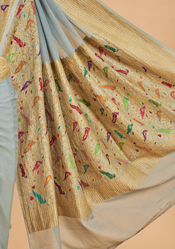 Grey Plain Saree in Georgette