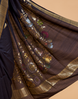 Navy Blue Plain Saree In Georgette Tussar