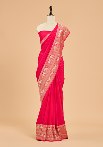Rani Pink Plain Saree in Georgette