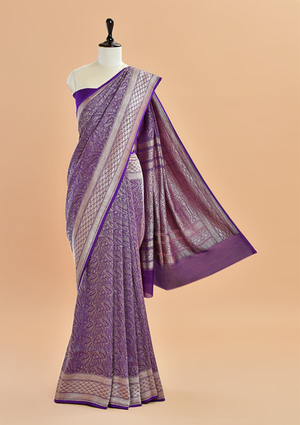 Purple Brocade Saree in Georgette