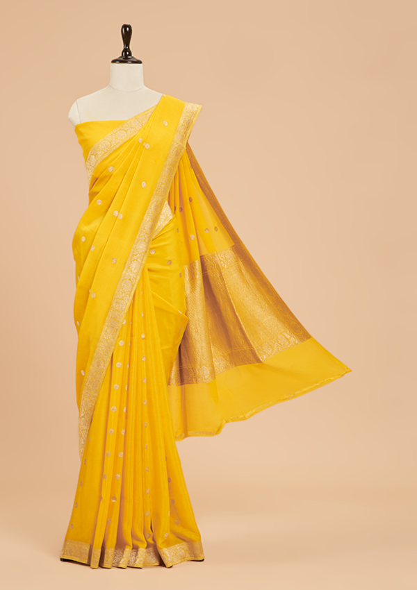 Yellow Butti Saree in Georgette