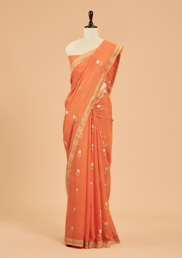 Orange Butta Saree In Georgette