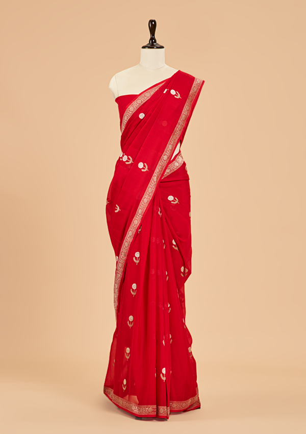 Red Butta Saree In Georgette