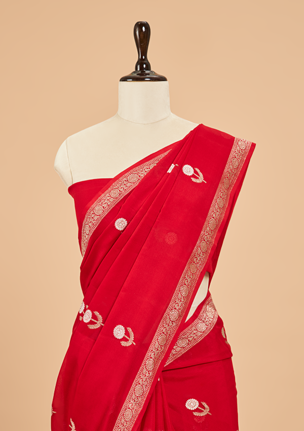 Red Butta Saree In Georgette