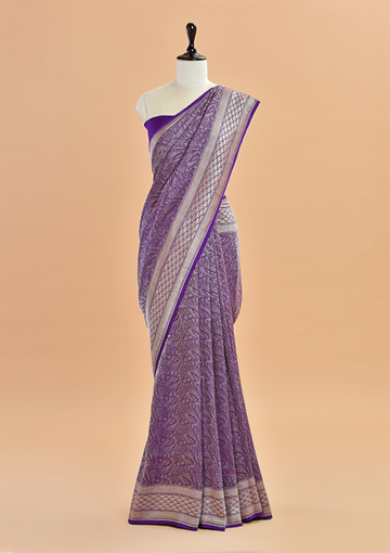 Purple Brocade Saree in Georgette