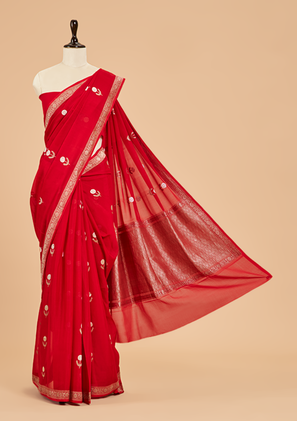Red Butta Saree In Georgette