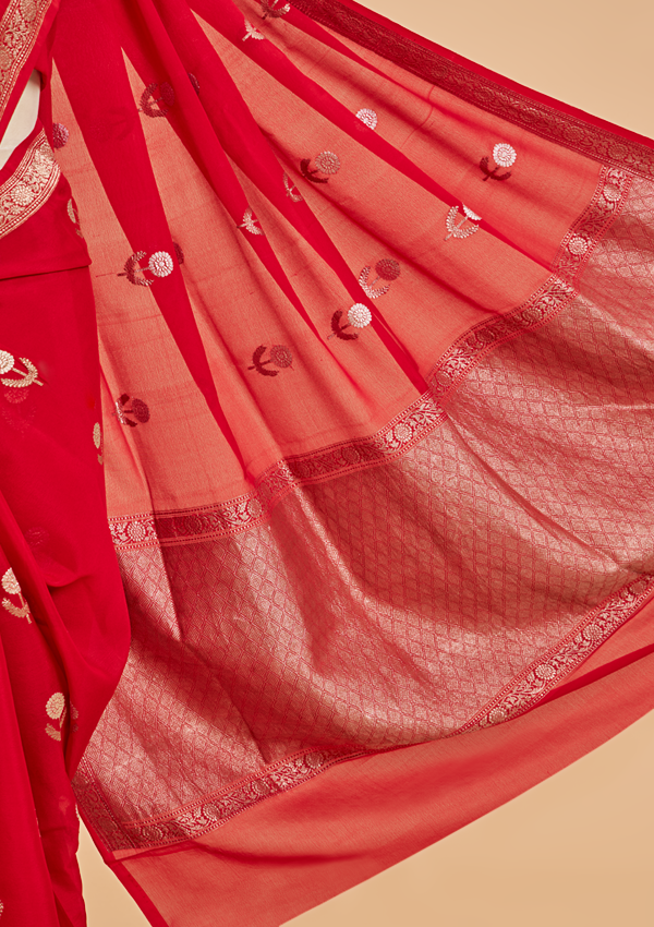 Red Butta Saree In Georgette