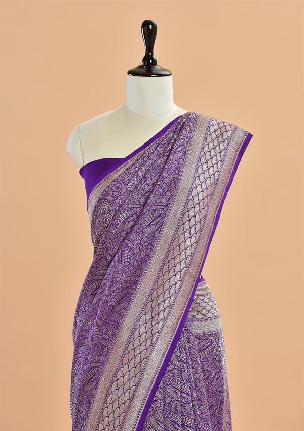 Purple Brocade Saree in Georgette