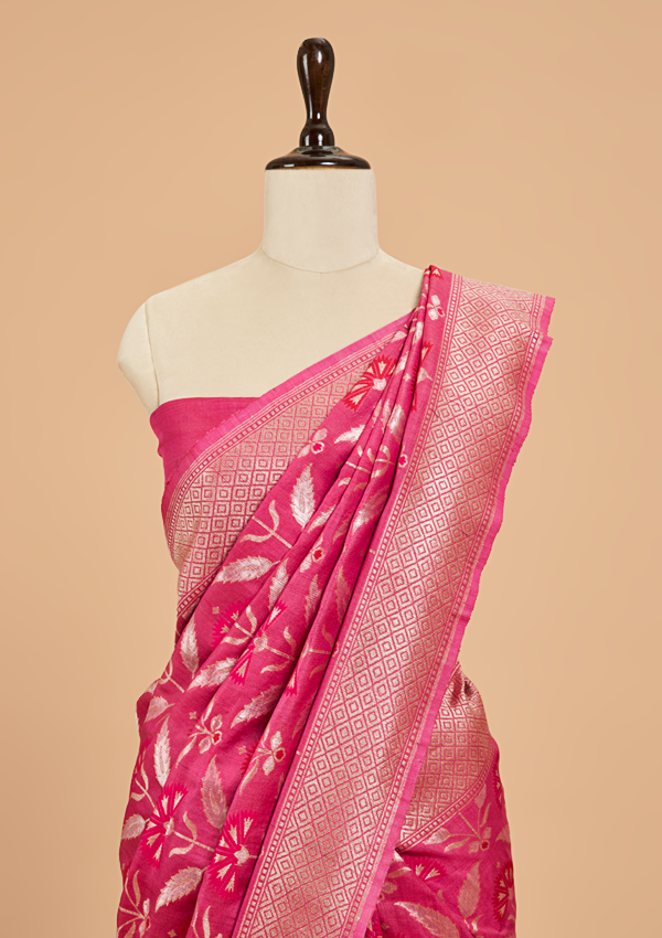 Pink Jaal Saree in Georgette Tussar