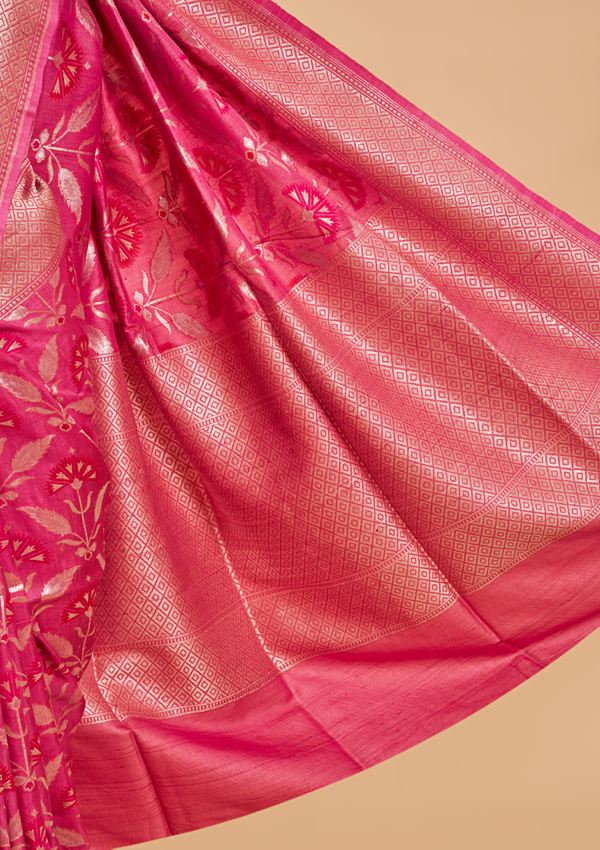 Pink Jaal Saree in Georgette Tussar