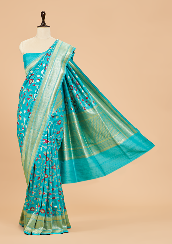 Firozi Jaal Saree in Georgette Tussar