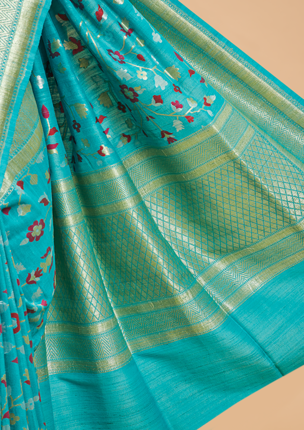 Firozi Jaal Saree in Georgette Tussar