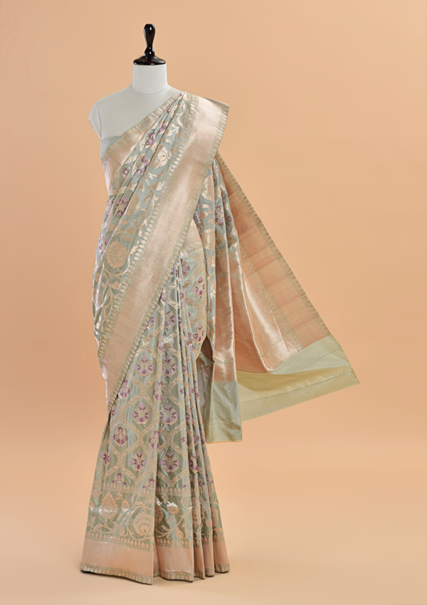Light Green Jaal Saree in Silk